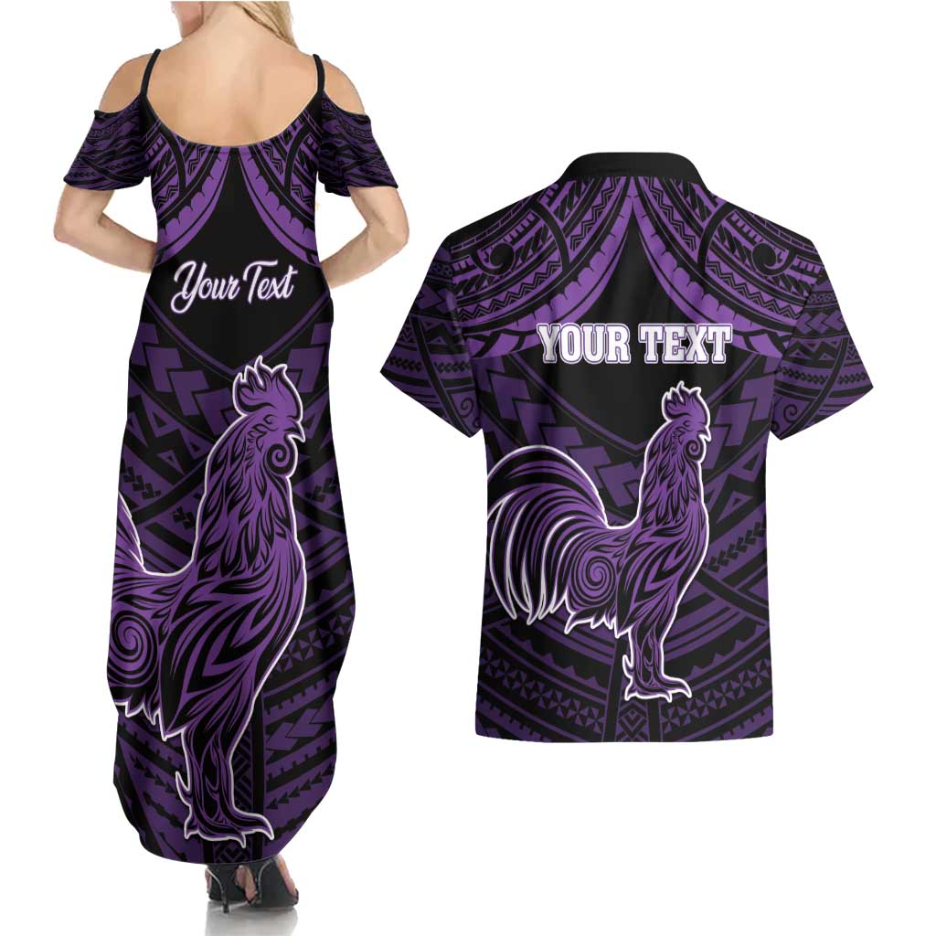 Personalised Hawaii Kauai Island Couples Matching Summer Maxi Dress and Hawaiian Shirt Rooster Tribal Tattoo Simple Style LT05 - Polynesian Pride