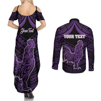 Personalised Hawaii Kauai Island Couples Matching Summer Maxi Dress and Long Sleeve Button Shirt Rooster Tribal Tattoo Simple Style LT05 - Polynesian Pride