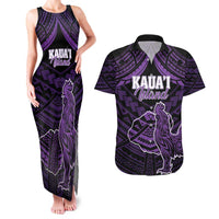 Personalised Hawaii Kauai Island Couples Matching Tank Maxi Dress and Hawaiian Shirt Rooster Tribal Tattoo Simple Style LT05 Purple - Polynesian Pride