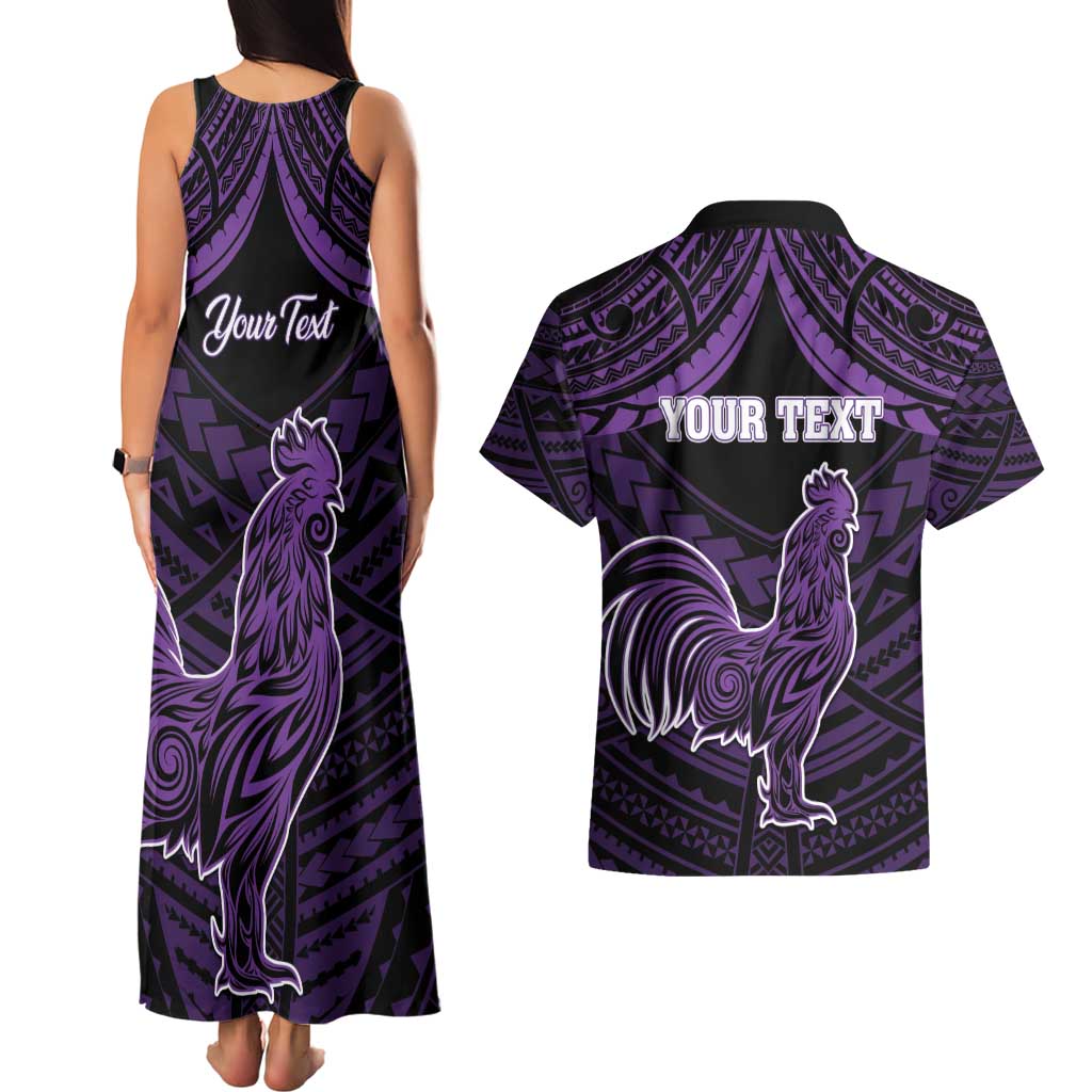 Personalised Hawaii Kauai Island Couples Matching Tank Maxi Dress and Hawaiian Shirt Rooster Tribal Tattoo Simple Style LT05 - Polynesian Pride