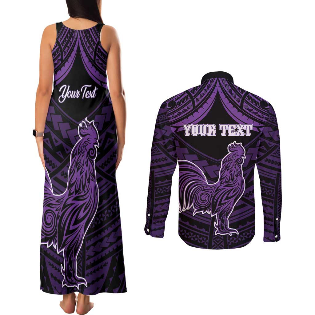 Personalised Hawaii Kauai Island Couples Matching Tank Maxi Dress and Long Sleeve Button Shirt Rooster Tribal Tattoo Simple Style LT05 - Polynesian Pride
