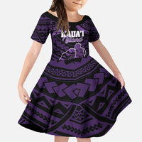 Personalised Hawaii Kauai Island Family Matching Long Sleeve Bodycon Dress and Hawaiian Shirt Rooster Tribal Tattoo Simple Style LT05 Daughter's Dress Purple - Polynesian Pride