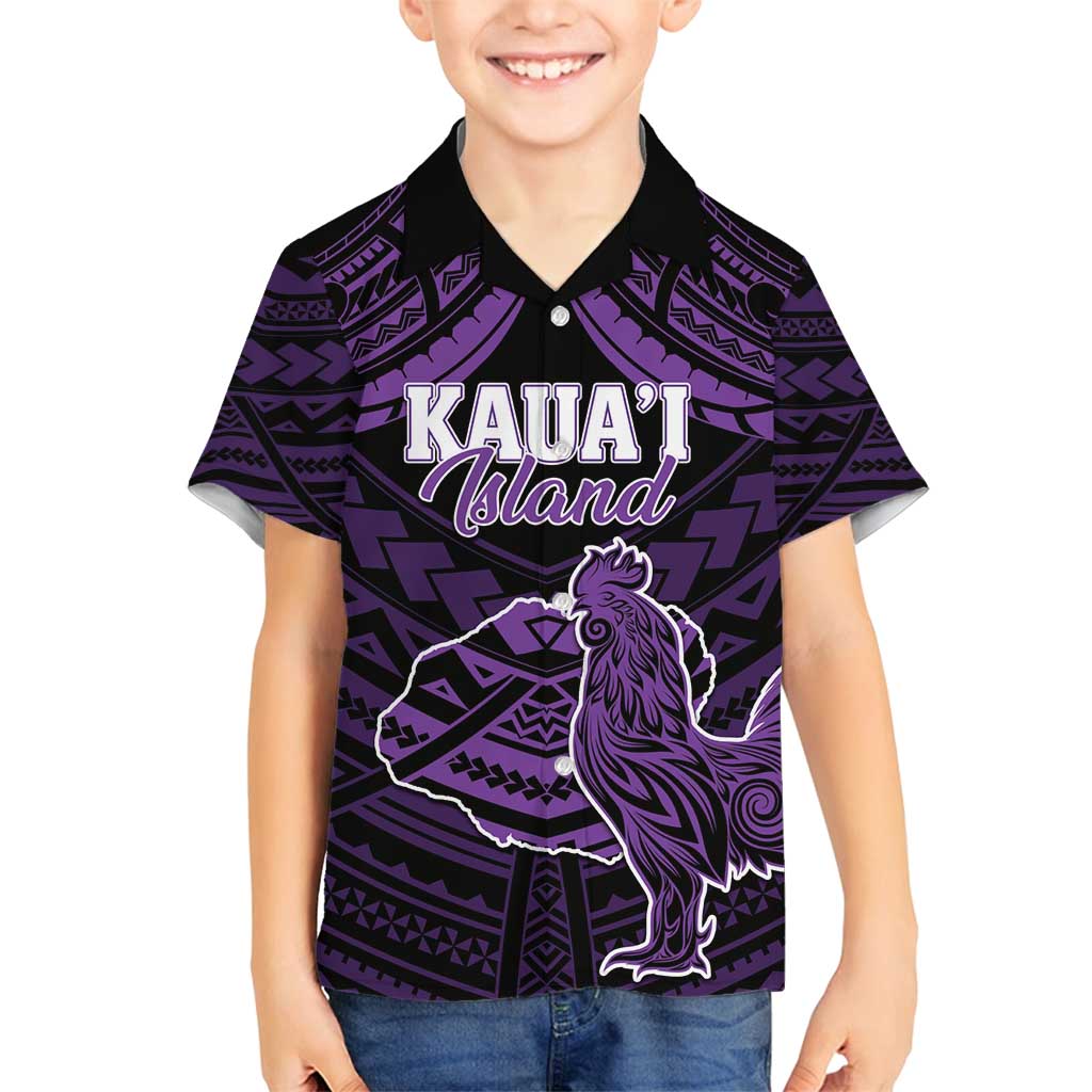 Personalised Hawaii Kauai Island Family Matching Long Sleeve Bodycon Dress and Hawaiian Shirt Rooster Tribal Tattoo Simple Style LT05 Son's Shirt Purple - Polynesian Pride