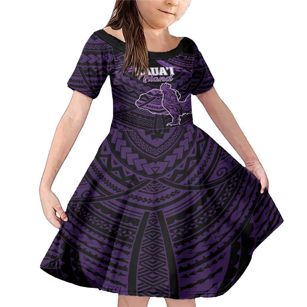Personalised Hawaii Kauai Island Family Matching Mermaid Dress and Hawaiian Shirt Rooster Tribal Tattoo Simple Style LT05 Daughter's Dress Purple - Polynesian Pride