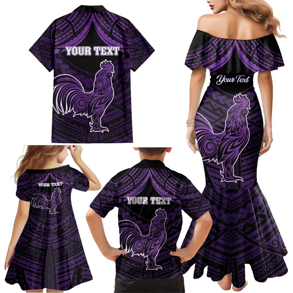 Personalised Hawaii Kauai Island Family Matching Mermaid Dress and Hawaiian Shirt Rooster Tribal Tattoo Simple Style LT05 - Polynesian Pride