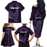 Personalised Hawaii Kauai Island Family Matching Off The Shoulder Long Sleeve Dress and Hawaiian Shirt Rooster Tribal Tattoo Simple Style LT05 - Polynesian Pride