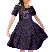 Personalised Hawaii Kauai Island Family Matching Off Shoulder Maxi Dress and Hawaiian Shirt Rooster Tribal Tattoo Simple Style LT05 Daughter's Dress Purple - Polynesian Pride