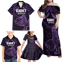 Personalised Hawaii Kauai Island Family Matching Off Shoulder Maxi Dress and Hawaiian Shirt Rooster Tribal Tattoo Simple Style LT05 - Polynesian Pride