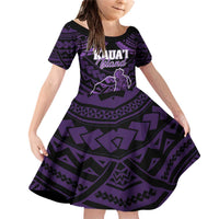 Personalised Hawaii Kauai Island Family Matching Off Shoulder Short Dress and Hawaiian Shirt Rooster Tribal Tattoo Simple Style LT05 Daughter's Dress Purple - Polynesian Pride