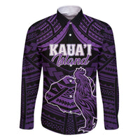 Personalised Hawaii Kauai Island Family Matching Off Shoulder Short Dress and Hawaiian Shirt Rooster Tribal Tattoo Simple Style LT05 Dad's Shirt - Long Sleeve Purple - Polynesian Pride