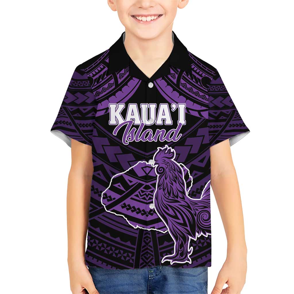 Personalised Hawaii Kauai Island Family Matching Short Sleeve Bodycon Dress and Hawaiian Shirt Rooster Tribal Tattoo Simple Style LT05 Son's Shirt Purple - Polynesian Pride
