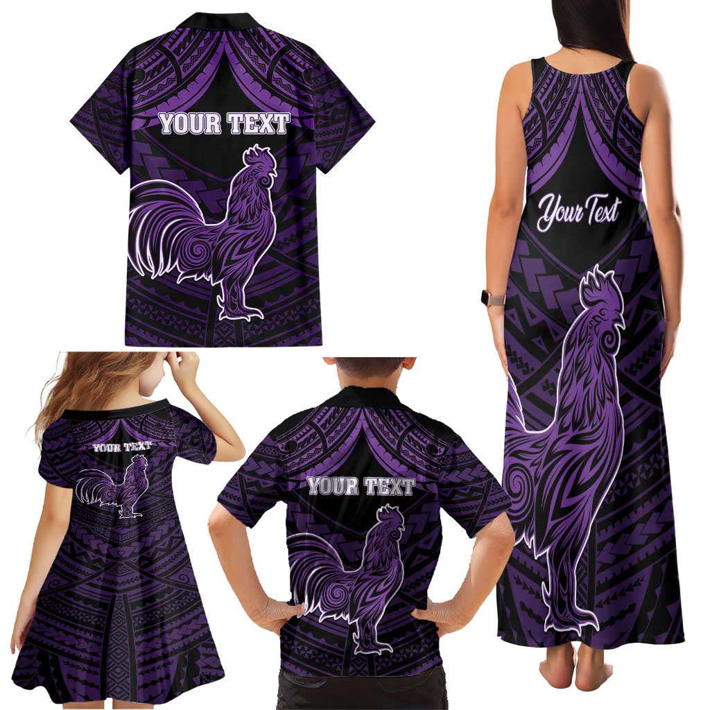 Personalised Hawaii Kauai Island Family Matching Tank Maxi Dress and Hawaiian Shirt Rooster Tribal Tattoo Simple Style LT05 - Polynesian Pride