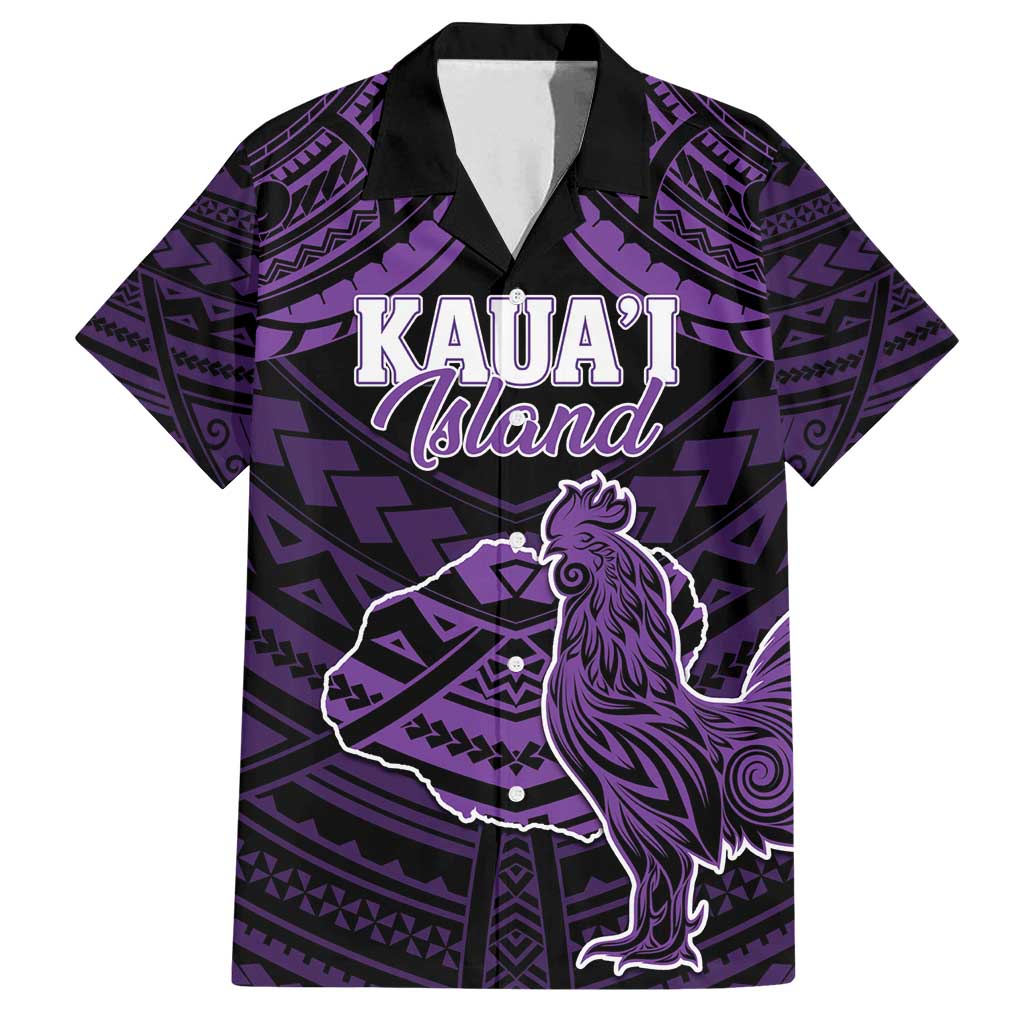 Personalised Hawaii Kauai Island Family Matching Tank Maxi Dress and Hawaiian Shirt Rooster Tribal Tattoo Simple Style LT05 Dad's Shirt - Short Sleeve Purple - Polynesian Pride