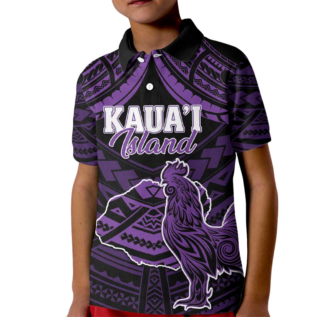Personalised Hawaii Kauai Island Kid Polo Shirt Rooster Tribal Tattoo Simple Style LT05 Kid Purple - Polynesian Pride
