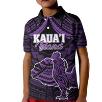 Personalised Hawaii Kauai Island Kid Polo Shirt Rooster Tribal Tattoo Simple Style LT05 Kid Purple - Polynesian Pride