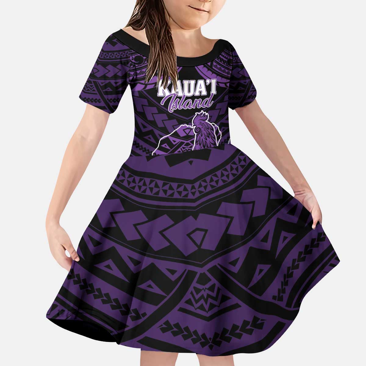 Personalised Hawaii Kauai Island Kid Short Sleeve Dress Rooster Tribal Tattoo Simple Style LT05 KID Purple - Polynesian Pride