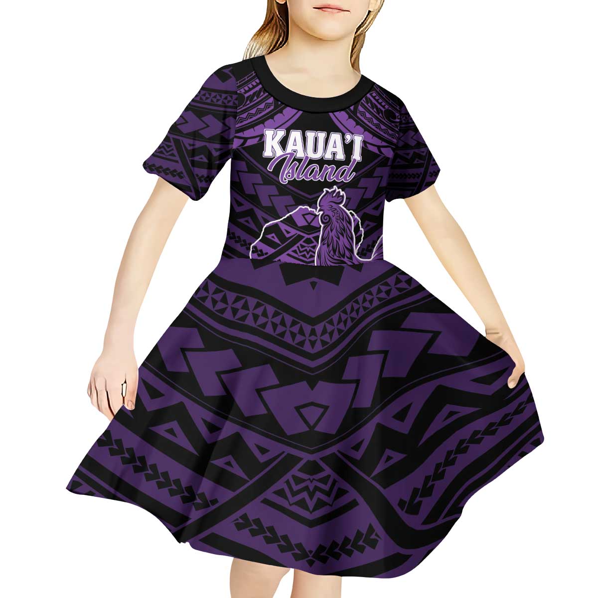 Personalised Hawaii Kauai Island Kid Short Sleeve Dress Rooster Tribal Tattoo Simple Style LT05 - Polynesian Pride