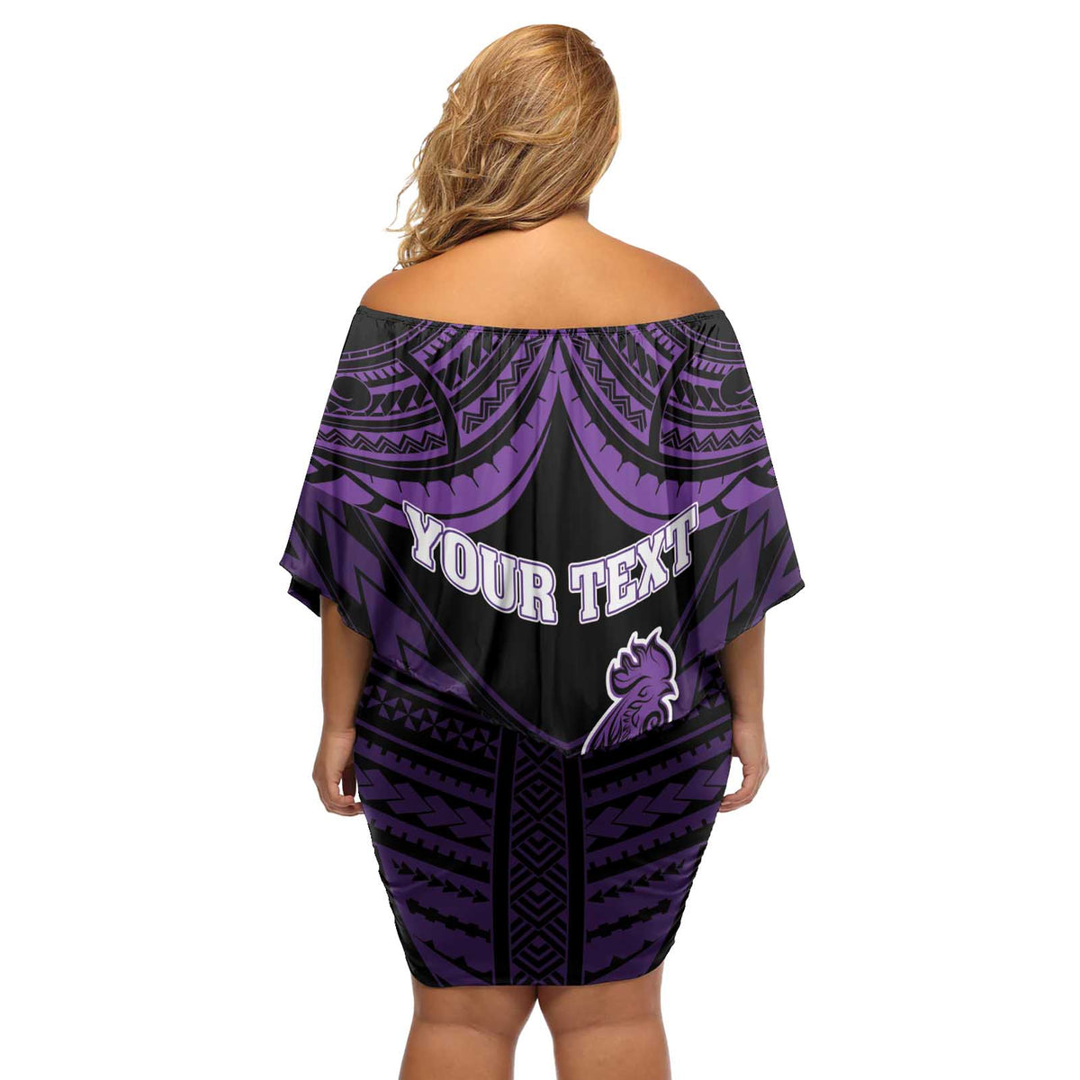 Personalised Hawaii Kauai Island Off Shoulder Short Dress Rooster Tribal Tattoo Simple Style LT05 - Polynesian Pride