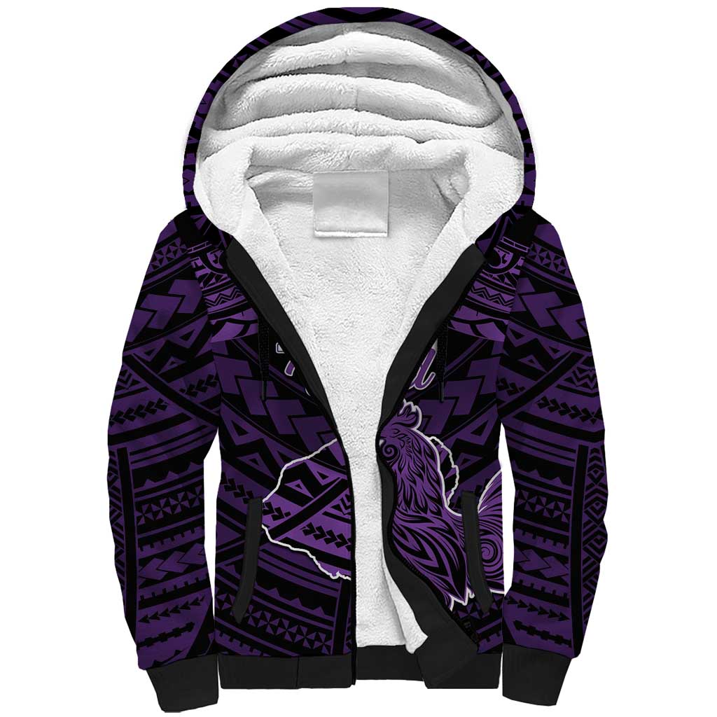 Personalised Hawaii Kauai Island Sherpa Hoodie Rooster Tribal Tattoo Simple Style LT05 Unisex Purple - Polynesian Pride