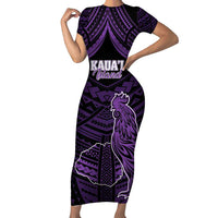 Personalised Hawaii Kauai Island Short Sleeve Bodycon Dress Rooster Tribal Tattoo Simple Style LT05 Long Dress Purple - Polynesian Pride