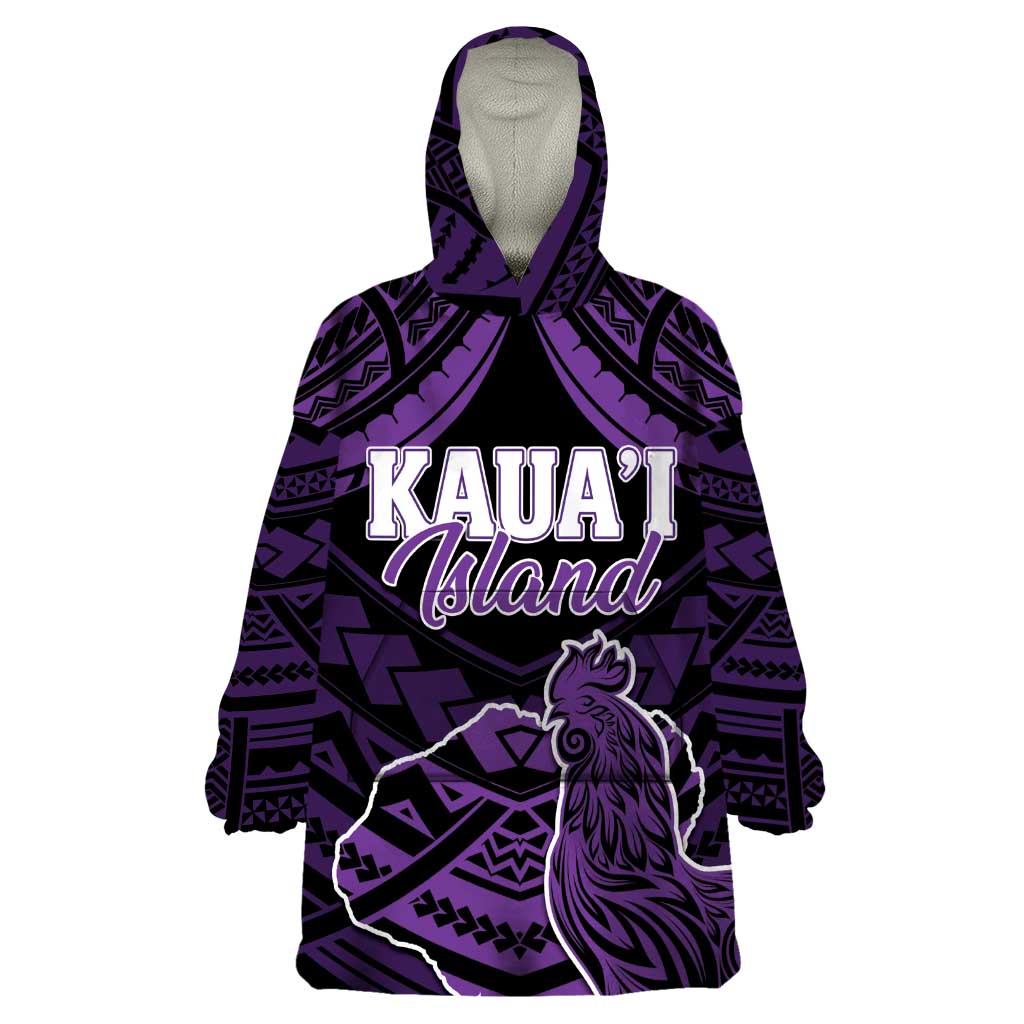 Personalised Hawaii Kauai Island Wearable Blanket Hoodie Rooster Tribal Tattoo Simple Style LT05 One Size Purple - Polynesian Pride