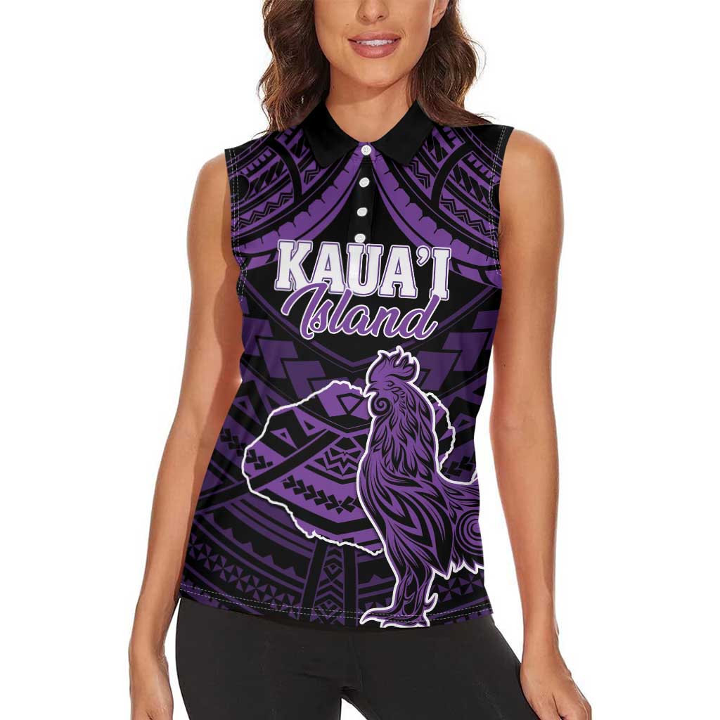 Personalised Hawaii Kauai Island Women Sleeveless Polo Shirt Rooster Tribal Tattoo Simple Style LT05 - Polynesian Pride