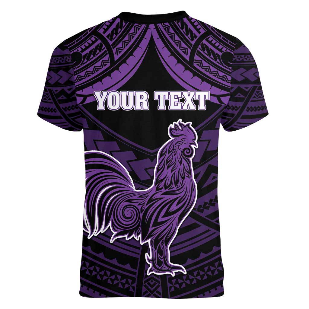 Personalised Hawaii Kauai Island Women V-Neck T-Shirt Rooster Tribal Tattoo Simple Style LT05 - Polynesian Pride