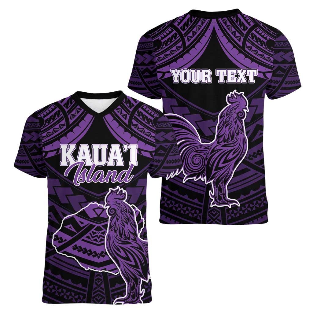 Personalised Hawaii Kauai Island Women V-Neck T-Shirt Rooster Tribal Tattoo Simple Style LT05 - Polynesian Pride