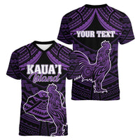 Personalised Hawaii Kauai Island Women V-Neck T-Shirt Rooster Tribal Tattoo Simple Style LT05 - Polynesian Pride