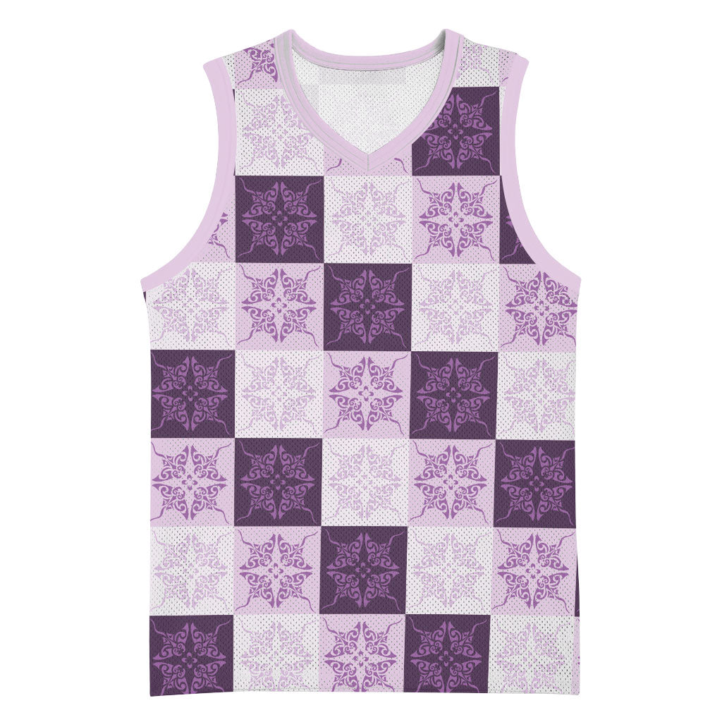 Lavender Manta Ray Hawaiian Quilt Motif Basketball Jersey LT05 Unisex Purple - Polynesian Pride