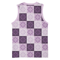 Lavender Manta Ray Hawaiian Quilt Motif Basketball Jersey LT05 - Polynesian Pride