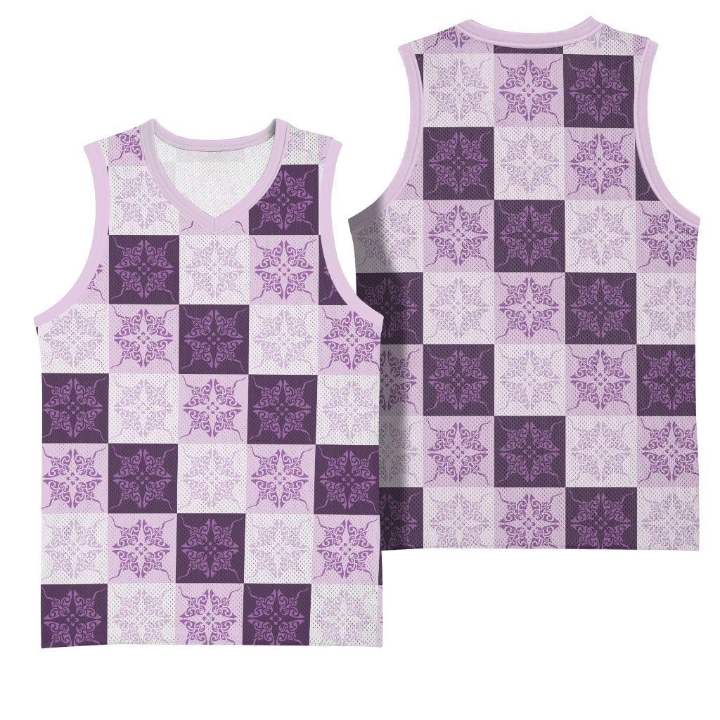 Lavender Manta Ray Hawaiian Quilt Motif Basketball Jersey LT05 - Polynesian Pride