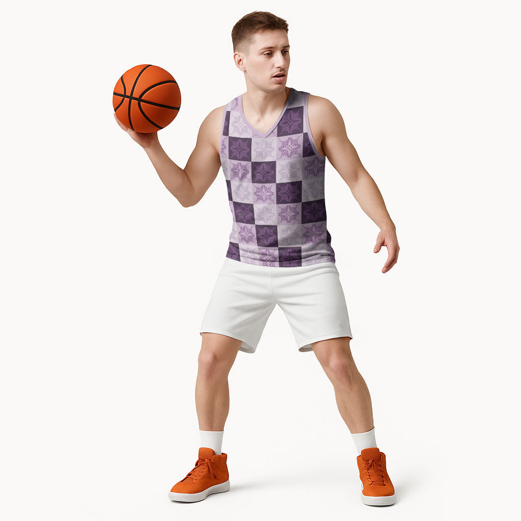 Lavender Manta Ray Hawaiian Quilt Motif Basketball Jersey LT05 - Polynesian Pride