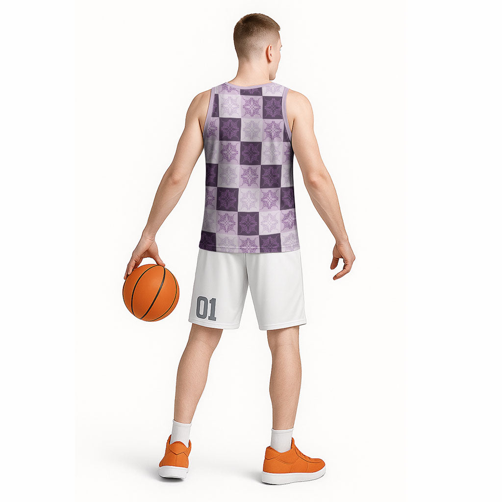 Lavender Manta Ray Hawaiian Quilt Motif Basketball Jersey LT05 - Polynesian Pride