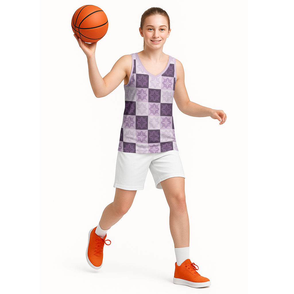 Lavender Manta Ray Hawaiian Quilt Motif Basketball Jersey LT05 - Polynesian Pride
