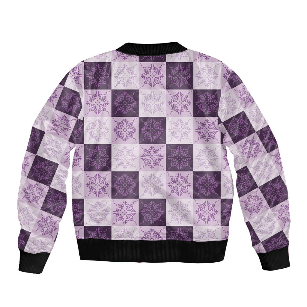 Lavender Manta Ray Hawaiian Quilt Motif Bomber Jacket LT05 - Polynesian Pride