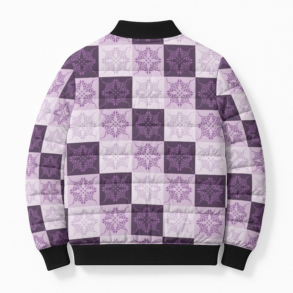 Lavender Manta Ray Hawaiian Quilt Motif Bomber Puffer Jacket LT05 - Polynesian Pride