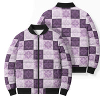 Lavender Manta Ray Hawaiian Quilt Motif Bomber Puffer Jacket LT05 - Polynesian Pride