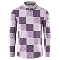 Lavender Manta Ray Hawaiian Quilt Motif Button Sweatshirt LT05 Purple - Polynesian Pride