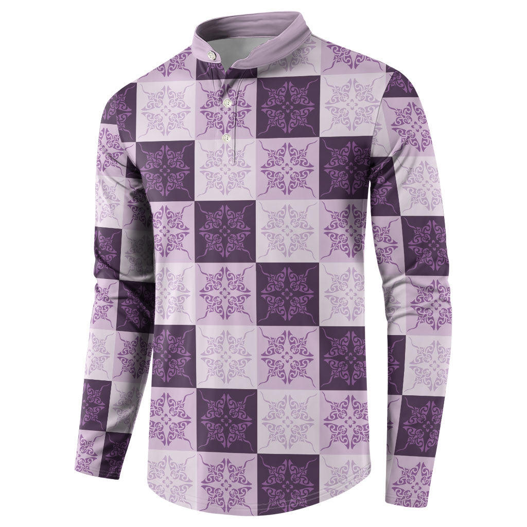 Lavender Manta Ray Hawaiian Quilt Motif Button Sweatshirt LT05 - Polynesian Pride