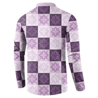 Lavender Manta Ray Hawaiian Quilt Motif Button Sweatshirt LT05 - Polynesian Pride
