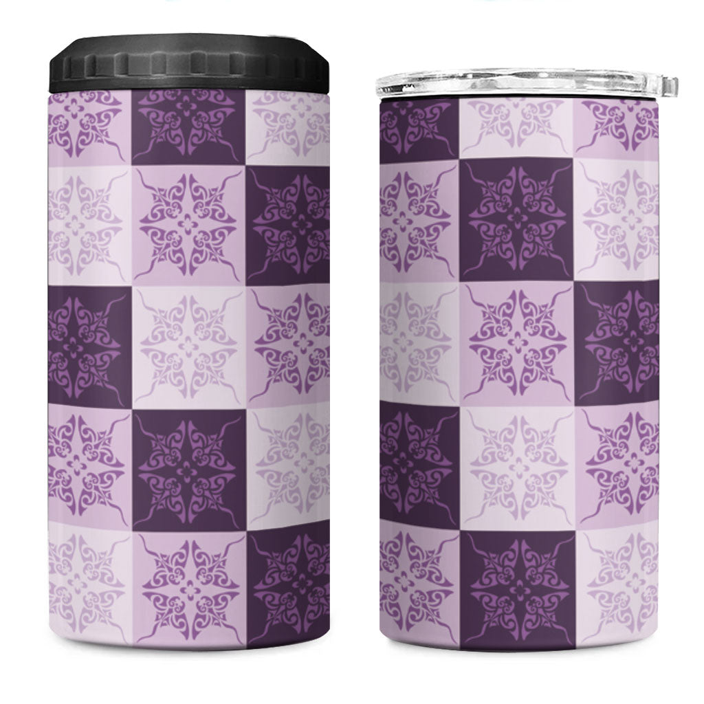 Lavender Manta Ray Hawaiian Quilt Motif 4 in 1 Can Cooler Tumbler LT05 One Size: 16 oz Purple - Polynesian Pride