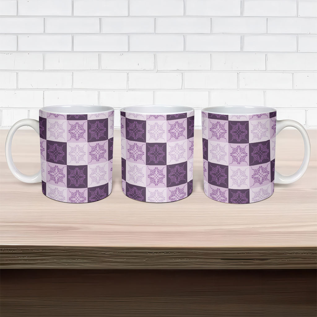 Lavender Manta Ray Hawaiian Quilt Motif Ceramic Mug LT05 - Polynesian Pride