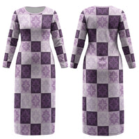 Lavender Manta Ray Hawaiian Quilt Motif Couples Matching Long Sleeve Bodycon Dress and Hawaiian Shirt LT05 - Polynesian Pride