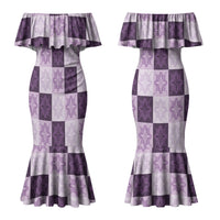 Lavender Manta Ray Hawaiian Quilt Motif Couples Matching Mermaid Dress and Hawaiian Shirt LT05 - Polynesian Pride