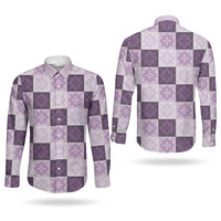 Lavender Manta Ray Hawaiian Quilt Motif Couples Matching Off The Shoulder Long Sleeve Dress and Long Sleeve Button Shirt LT05 - Polynesian Pride