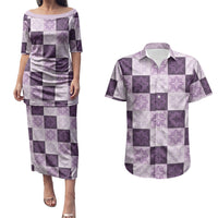 Lavender Manta Ray Hawaiian Quilt Motif Couples Matching Puletasi and Hawaiian Shirt LT05 Purple - Polynesian Pride