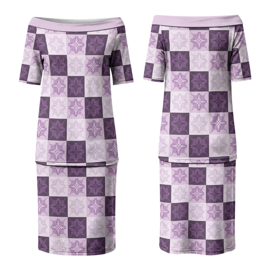 Lavender Manta Ray Hawaiian Quilt Motif Couples Matching Puletasi and Hawaiian Shirt LT05 - Polynesian Pride