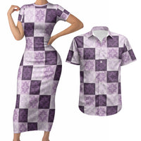 Lavender Manta Ray Hawaiian Quilt Motif Couples Matching Short Sleeve Bodycon Dress and Hawaiian Shirt LT05 Purple - Polynesian Pride
