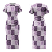 Lavender Manta Ray Hawaiian Quilt Motif Couples Matching Short Sleeve Bodycon Dress and Hawaiian Shirt LT05 - Polynesian Pride